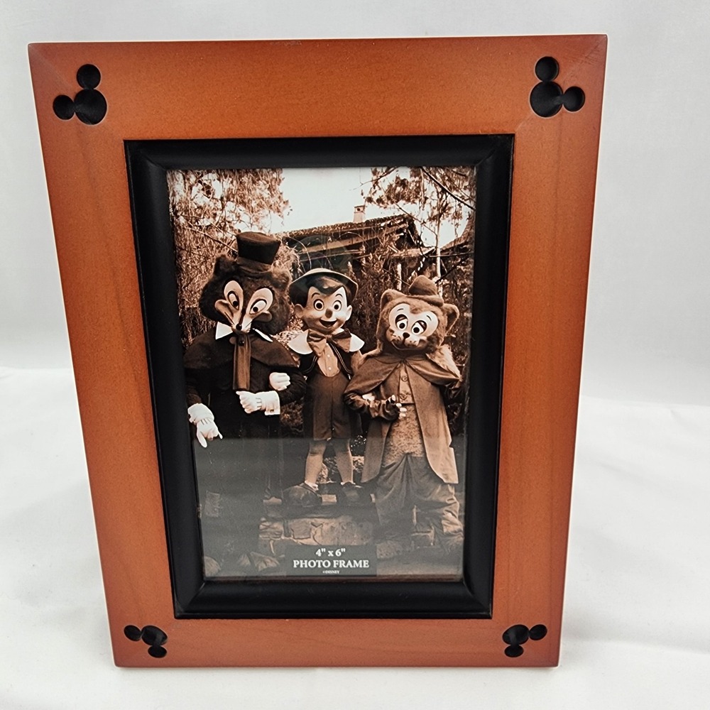 Disney Beveled Cherry 4" x 6" Frame Iconic Mickey Head in Each Corner